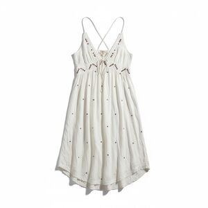 Free People Ivory Embellished Sequin Maxi Dress Side Slit Boho Large